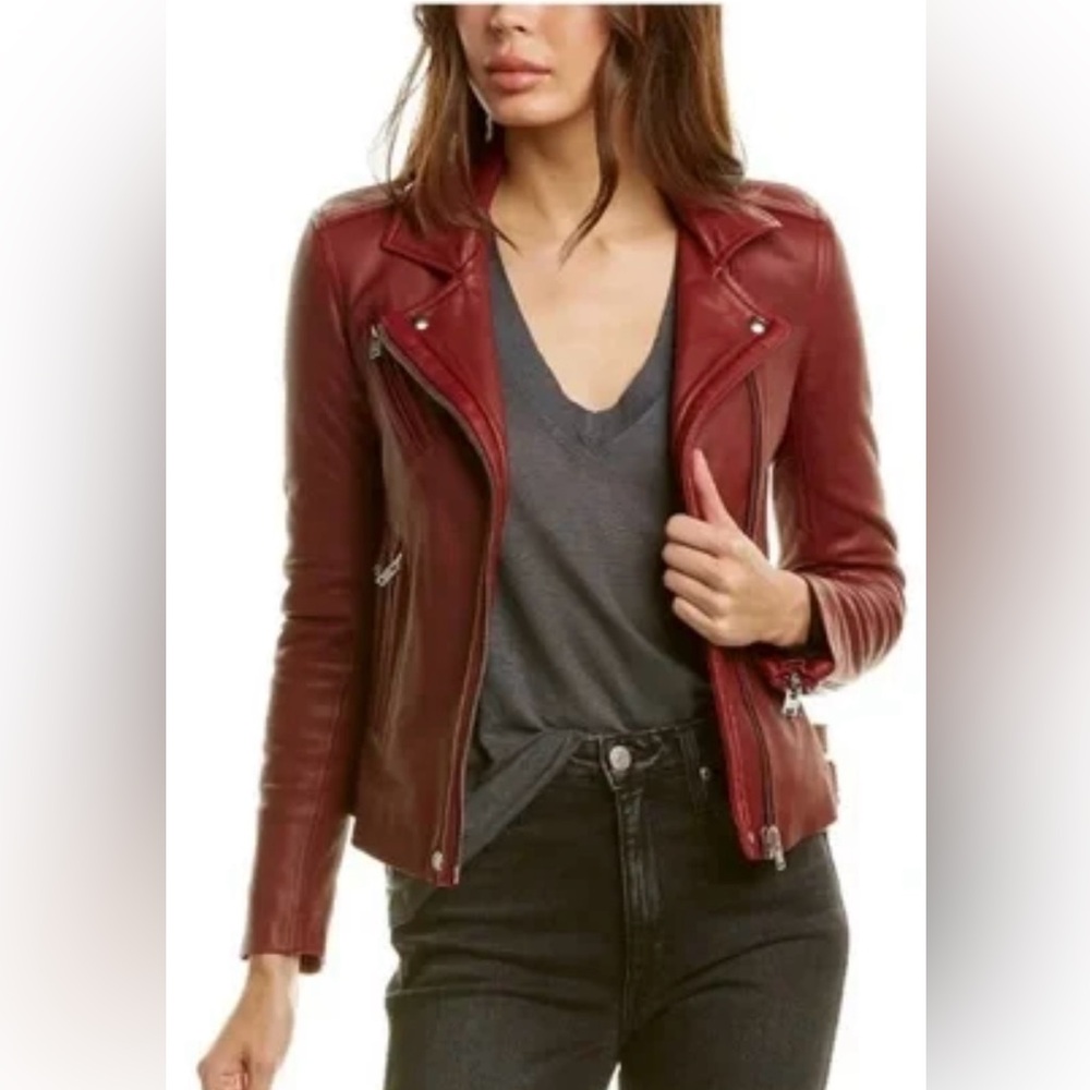 IRO LEATHER JACKET SIZE 4 Women's Burgundy Leather Jacket